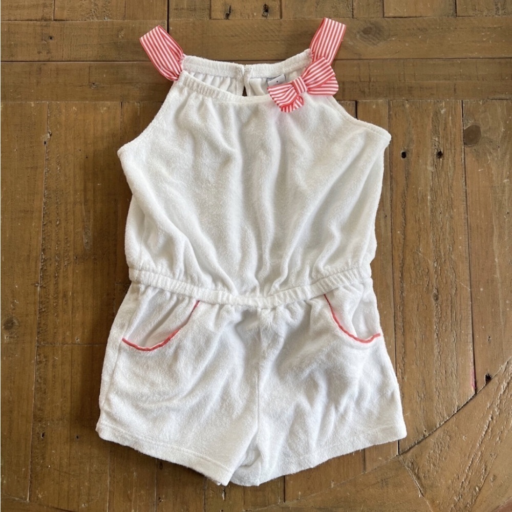 Janie and jack white Terry ribbon romper